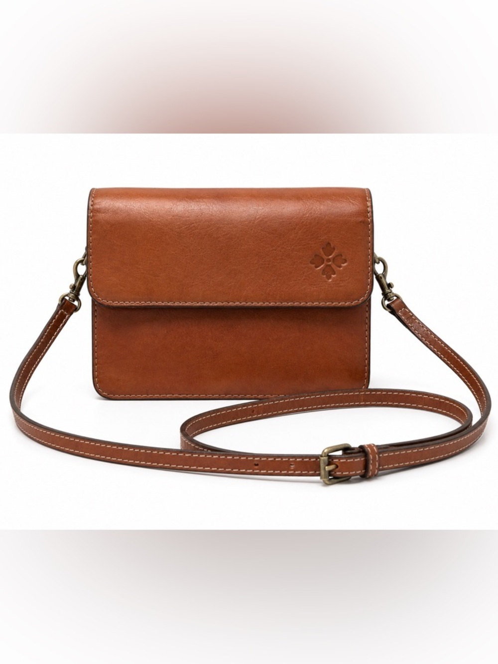 Patricia Nash Cassini Crossbody Bag Tan Leather Heritage Flap Small Purse Flawed